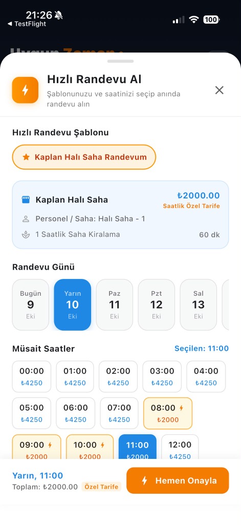 Uygun Zaman Hızlı Randevu Al Ekranı